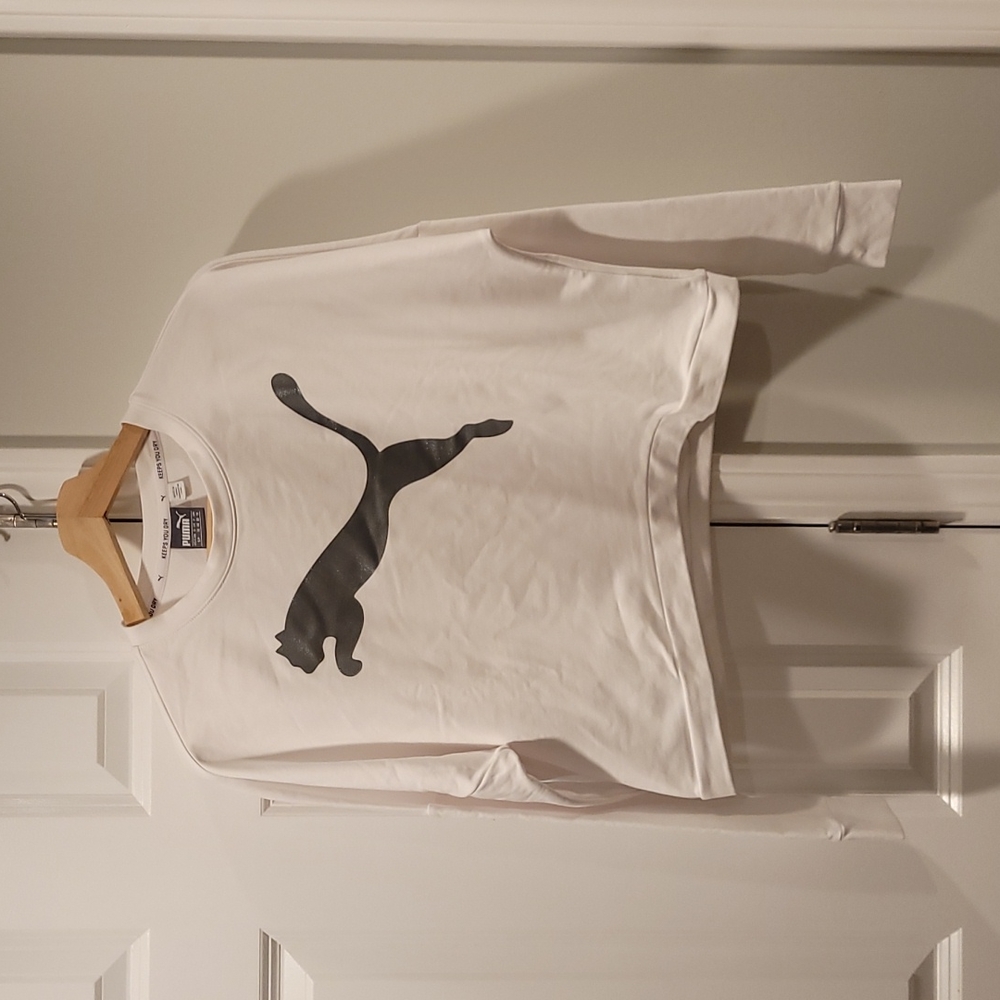 White puma cropped crewneck